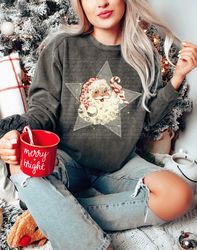 Retro Santa, Candy cane santa, classic santa sweatshirt, santa sweater