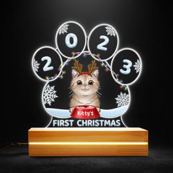Cute Cat First Christmas Personalized Led Night Light for Cat Mom, Personalized Gift, Gift For Lover