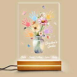 Grandmas Garden Grandkids Handprints Personalized Led Night Light, Personalized Gift, Gift For Lover