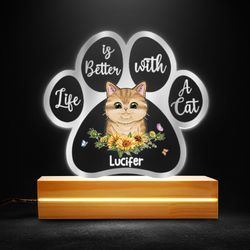 Life Is Better With A Cat Personalized Led Night Light, Personalized Gift, Gift For Lover