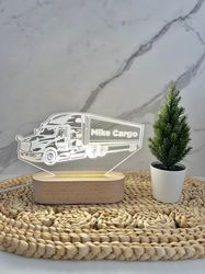 Cargo Truck Cartoon Custom Name Light, Personalized Bedroom LED Cloud Decor, Baby Shower Gift