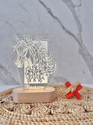 Geometric Polygonal Horse Custom Name Light, Personalized Bedroom LED Cloud Decor, Baby Shower Gift