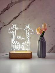giraffe baby cartoon custom name light, personalized bedroom led cloud decor, baby shower gift