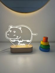 Hippo Cartoon Custom Name Light, Personalized Bedroom LED Cloud Decor, Baby Shower Gift