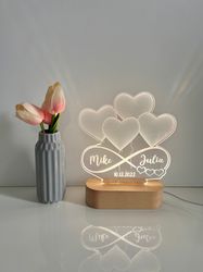 Personalized 3D Illusion LED Lamp, Infinity Heart Valentines Gift, Light up Sign
