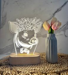 Pig Lover Lamp Custom Name Light, Personalized Bedroom LED Cloud Decor Sign, Light up Sign