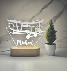 Plane Custom Name Lamp, Personalized Bedroom LED Cloud Decor Sign, Airplane Lamp