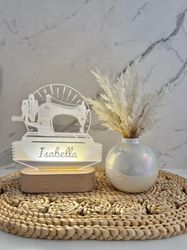 Sewing Machine Custom Name Light, Personalized Bedroom LED Cloud Decor Sign, Light up Sign