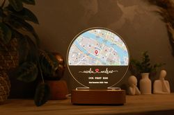 Custom Map Print Night Light for Couple, Gift for Engaged or Newlyweds, Wedding Engagement Gifts