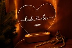 Custom Night Light as Valentines Day Gift, Romantic Gift for Couple, Heart Lamp