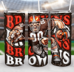 3D Browns America Football Skinny Tumbler, Football Mascot Tumbler, Gift For Super Bowl Fan