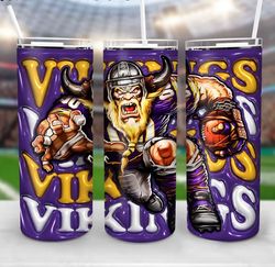 Vikings America Football Skinny Tumbler, 3D Football Mascot Tumbler, Gift For Super Bowl Fan