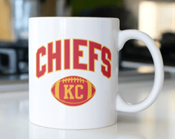 kansas city football coffee mug stating with kc in football, gift for kc fan, super bowl mug
