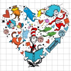 cartoon character heart shape png, cat in the hat png, dedicated teacher sublimation