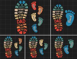 Vintage Happy Fathers Day To The Best Dad We Love You Png, Personalized Fathers and Childs Footprints, Dad Kid Footprint