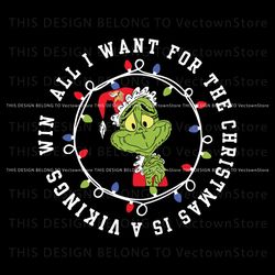 Funny Grinch All I Want For The Christmas Is A Vikings Win Svg, Trending Design File