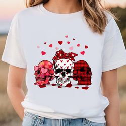 Skull Heart Buffalo Plaid Wearing Bandana Valentines Day T-Shirt, Gift For Her, Gifts For Him
