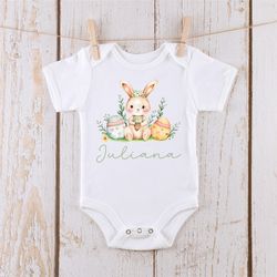 easter baby shirt, easter bunny eggs personalized name baby, custom easter kids tshirt, easter bunny gift, cute easter