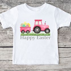 happy easter egg pink truck onesie, cute easter kids shirt, tractor farm easter sweatshirt, custom baby bodysuit