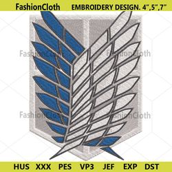 Scouting Legion Logo Wing Embroidery Design Anime Attack On Titans Embroidery File