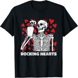 Rocking Hearts Valentines Day Funny Skeleton Drinking Coffee T-Shirt, Valentine's Day Png, Digital Design Download