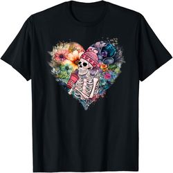 Valentines Day Vintage Flowers Heart Skeleton T-Shirt, PNG For Shirts, Svg Png Design, Digital Design Download