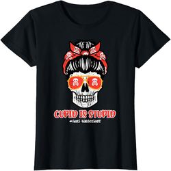 Anti Valentines Day Cupid Is Stupid Skull Messy Bun Women, PNG For Shirts, Svg Png Design, Digital Design Download