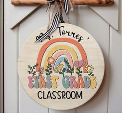 Personalized Classroom Door Sign, Teacher Gifts, Teachers Appreciation Gift, Classroom Door Hanger, Rainbow Classroom