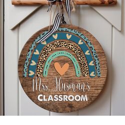 Personalized Classroom Door Sign, Teachers Appreciation Gift, Classroom Door Hanger, Rainbow Classroom Decor, Teacher