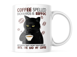 Funny Coffee Cat Mug EEFFOC Is Coffee Spelled Backwards. 11 OZ Cute Cup