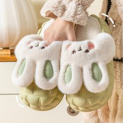Fluffy Bunny Feet Await! Detachable Plastic Rabbit Slippers in Pastel Hues. Cute Rabbit Plush Slippers, Detachable Washa