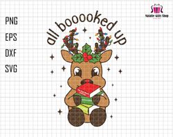 All Booooked Up Svg, Reindeer Christmas Svg, Bookworm Christmas Svg, Book Lovers Christmas Gift, Librarian Christmas Shi