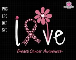 love breast cancer pink ribbon floral svg, breast cancer svg, awareness ribbon svg, cancer ribbon svg, trendy cancer quo