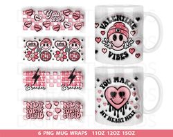 Retro Valentines Mug Press Sublimation Design, 3D Valentines Day Mug Sublimation, Valentine Mug Full Wrap Template, text