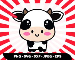 kawaii cow clipart, cute baby cow svg, kawaii svg files, farm animal svg, cartoon clipart png, layered cow svg, cow with