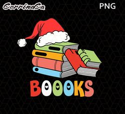 Christmas Books ng, Christmas Gift, Book Lovers Png, Books Santa Hat Png, Bookworm Christmas Png, Gift For Teachers, Sch