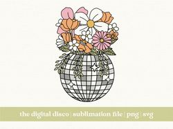 Disco Ball Flower Planter PNG, Sublimation Design  Trendy png svg  Groovy png svg  T-Shirt Design 1