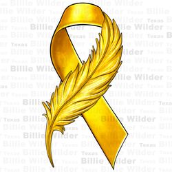 childhood cancer ribbon with feather png, yellow ribbon png, childhood cancer png, cancer awareness png, sublimate desig