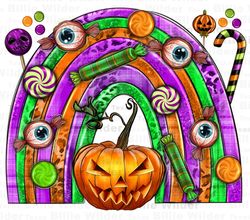 Halloween rainbow png sublimation design download, Happy Halloween png, spooky season png, trick or treat png, sublimate