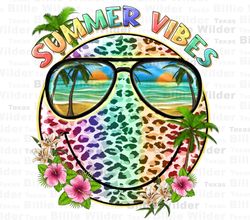 Summer vibes with smile face and leopard png sublimation design download, hello summer png, summer vibes png, sublimate