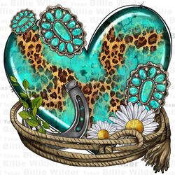 turquoise western heart with horseshoe png sublimation design download, western heart png, western patterns png, sublima