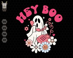 Hey Boo Svg, Retro Halloween Svg, Pink Ghost Svg, Ghost Love, Spooky Season Svg, Halloween Svg, Halloween Shirt Svg, Gho