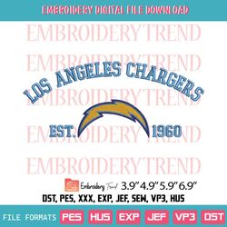 Los Angeles Chargers Est 1960 Embroidery Design NFL Chargers