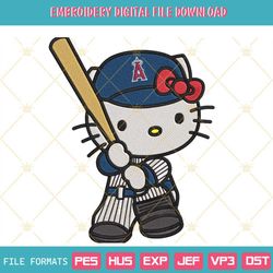 Hello Kitty Los Angeles Angels Embroidery Designs, Kitty Cat Angels MLB Embroidery Files