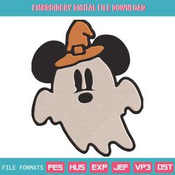 Cute Mickey Ghost Witch Hat Embroidery Designs File