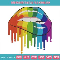 Rainbow Lips Embroidery Designs File, LGBT Lips Machine Embroidery