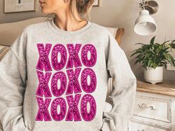 XOXO Sparkly Faux Sequins Valentine Png, Cute Valentines Day Shirt Design, Valentines Day Png xoxo png love png retro
