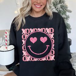 XoXo Smiley Face Sequins Glitter Png, Valentines Day Sublimation Png, Lover Png, Faux Embroidery Sublimation Design
