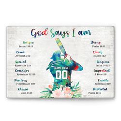 Personalized Softball Poster & Canvas, God Says I am Wall Art, Custom Name Number Home Decor For Daughter, Girl, Kid Fro
