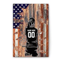 Personalized Volleyball Poster & Canvas, Volleyball Player Crack American Flag Wall Art, Custom Name Number Home Decor